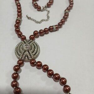 Suzanne Somers Cubic Zirconia Rhinestones Bead Necklace adjustable 30" fine New